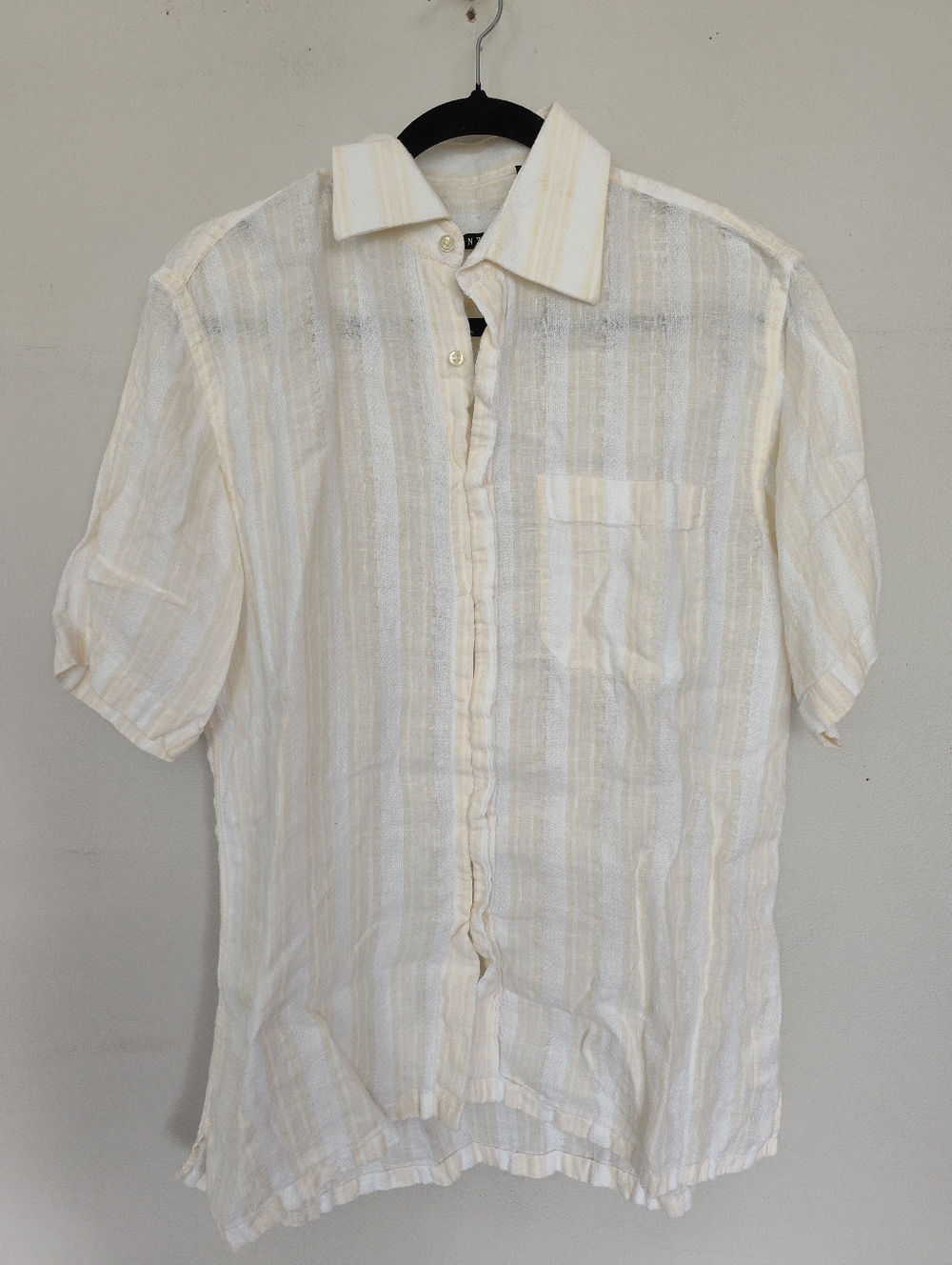 Stanza Button Up Shirt Mens 15.5 Neck Linen Striped Cream White